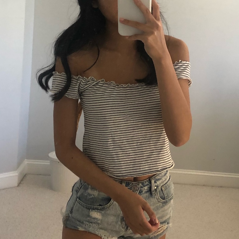 Brandy Melville Cropped Striped Off Shoulder Top
